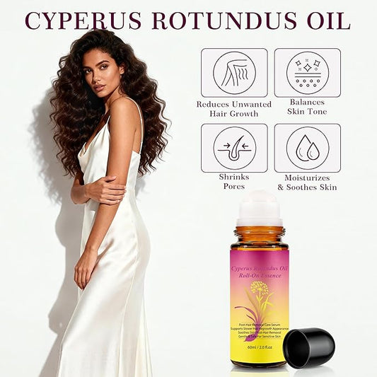Natural Cyprus Cypress Rotundus Oil Roll-on for Hair Removal, Reduces Unwanted Hair Growth, Soothes Skin & Minimizes Pores for All Skin Type